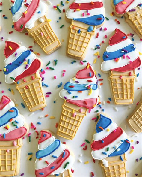 Red White And Blue Iced Ice Cream Cone Sugar Cookies By Bakedideas Quick Easy Recipe The