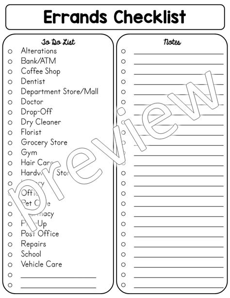 Errands Checklist Printable Etsy