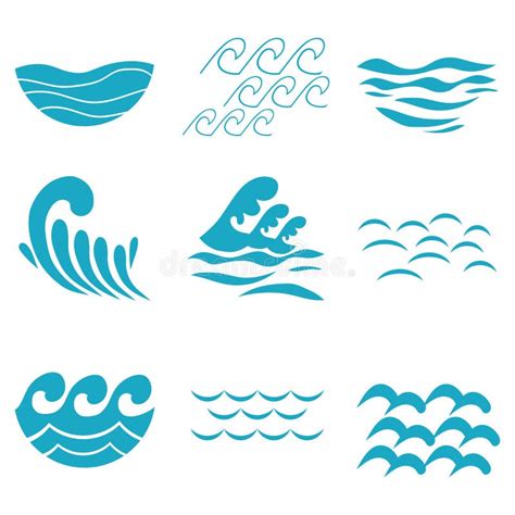 Waves Blue Waves Schematic Set Vector Illustration Stock Illustration