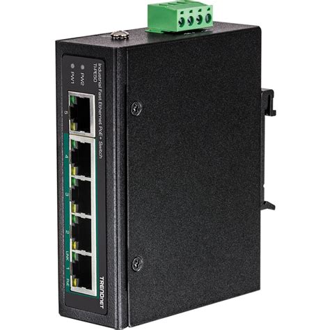 Trendnet Ti Pe50 5 Port Industrial Fast Ethernet Poe Din Rail Switch
