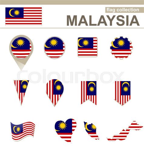 Malaysia Flag Collection 12 Versions Stock Vector Colourbox