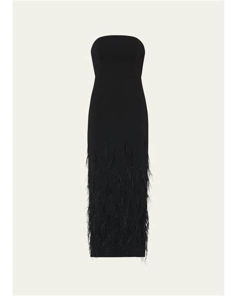 Milly Shai Strapless Feather Embellished Midi Dress In Black Lyst