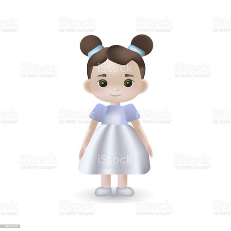 Ilustrasi Vektor 3d Gadis Berpakaian Dengan Kulit Terang Dan Rambut