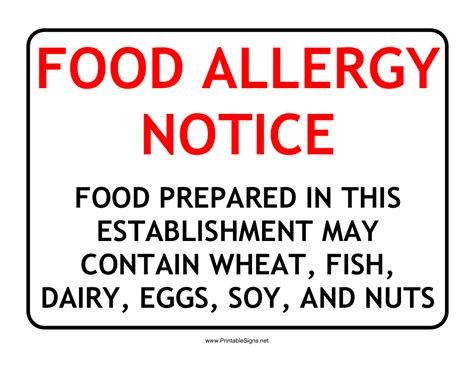 Food Allergy Notice Warning Sign Template Download Printable Pdf