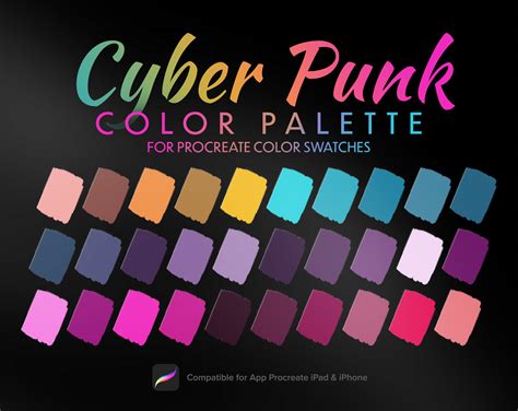 Cyberpunk Neon Color Palette Futuristic Light Color Procreate Palette