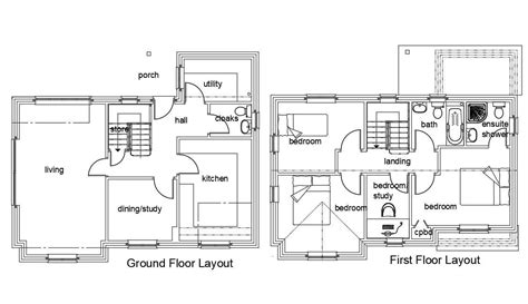 Ground Floor And First Floor House Sample Plan Autocad File Cadbull