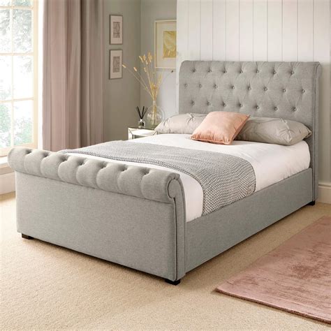 Chester Grey Double 4ft 6 Bed Upholstered Wool Blend Fabric Frame With Headboard Ebay