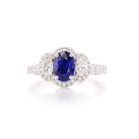 Oval Blue Sapphire And Diamond Side Stone Ring Sku 297511 203ct Tw