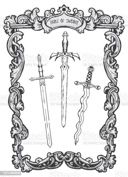 Three Of Swords Minor Arcana Tarot Card Stock Illustration Download