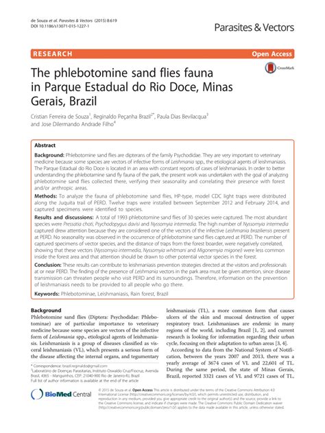 PDF The Phlebotomine Sand Flies Fauna In Parque Estadual Do Rio Doce Minas Gerais Brazil