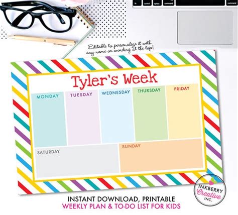 Printable Kids Weekly Planner And To Do List Instant Etsy