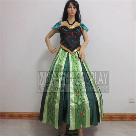 Hot Movie Princess Anna Cosplay Deluxe Coronation Dress Costume For