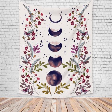 Moon Phase Tapestry Moonlit Garden Tapestry Flowers Floral Etsy
