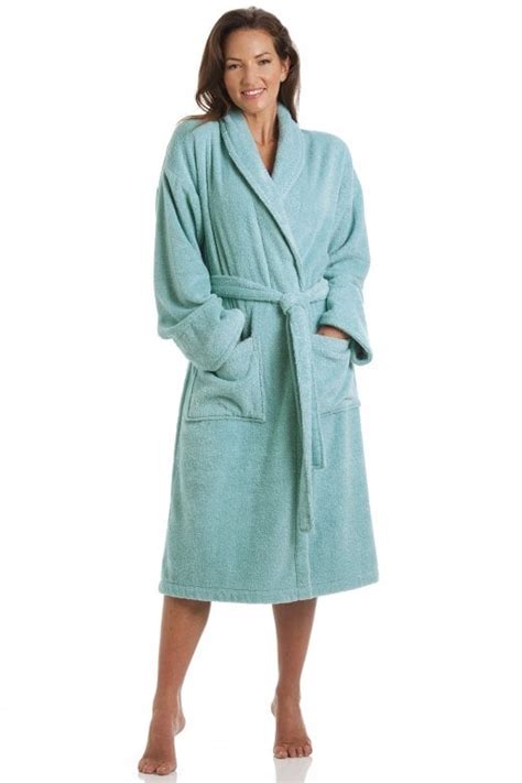 Womens Luxury Aqua Blue 100 Cotton Towelling Bath Robe