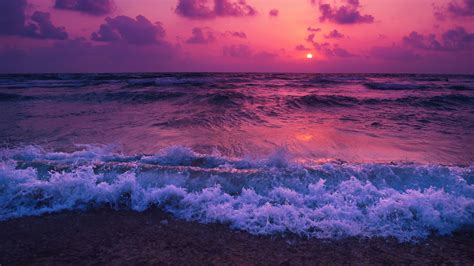 Purple Cloudy Sky Above Ocean Waves During Sunset Hd Nature Wallpapers Hd Wallpapers Id 58985