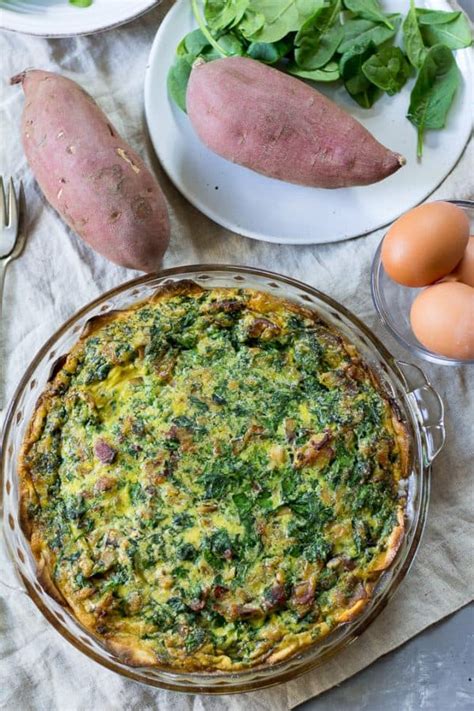 Paleo Whole Spinach Quiche With Bacon Mushrooms And Onions