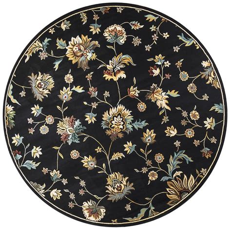 The rug frames the table and enhances the combination of the table and the rug. Chateau Floral Pattern Round Rug In Black Beige Blue, 7'10 ...