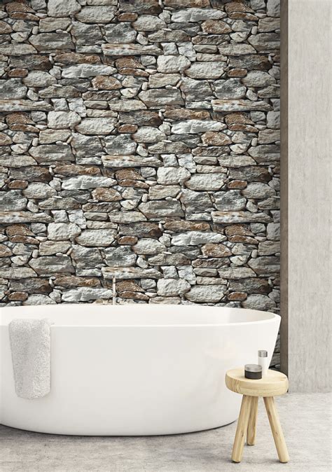 Stone Wall Peel And Stick Wallpaper In Grey By Nextwall Burke Decor