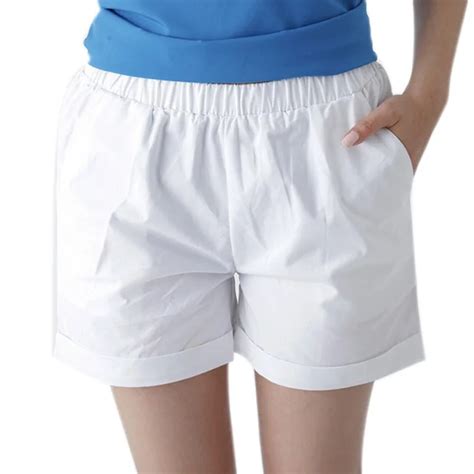 Newly Summer Women Cotton Shorts Casual Elastic Waist Candy Solid Color
