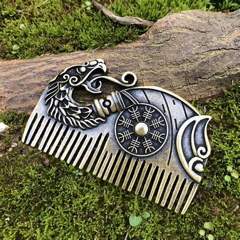 Viking Beard Comb Drakkar With Aegishjalmur Shield Jewelry Viking T