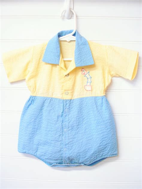 Vintage Baby Clothesbaby Boy Romper Yellow And Blue Baby
