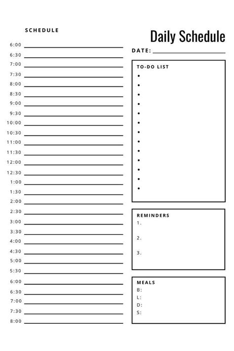 The Daily Schedule Is Shown In Black And White With Lines On Each Page