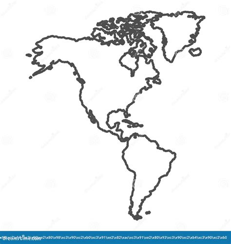 North and South America Outline World Map, Vector Illustration Isolated