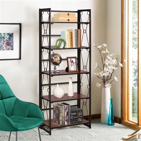 5 Tier Rustic Industrial Bookshelf Bookcase Display Decor Accent Metal