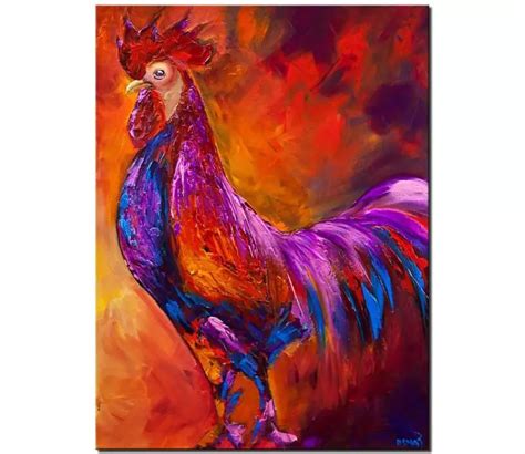 Canvas Print Of Modern Rooster Painting Textured Palette Knife Print