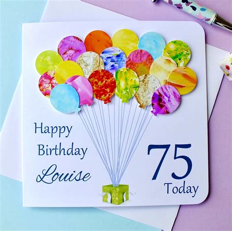 75th Birthday Card Personalised Age 75 Birthday Balloons Etsy