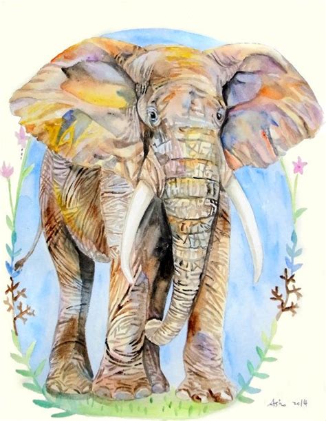 Ooak 8 X 10 Original Watercolor Elephant Art Nursery By Asho 2000