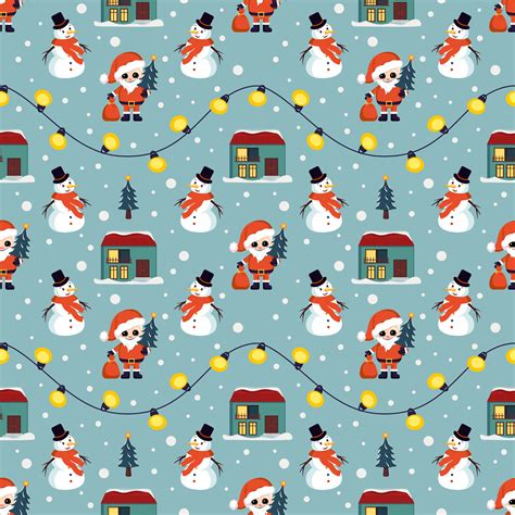 Seamless Christmas Pattern With Snowmen Santa Claus House Snowflakes