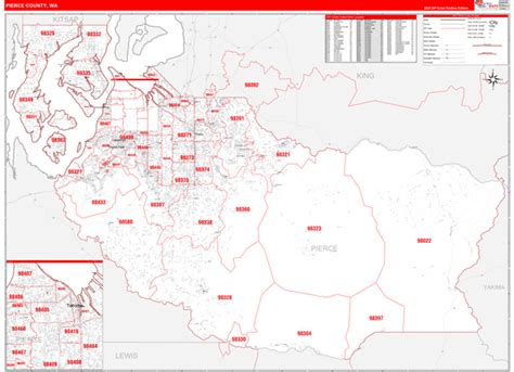 Pierce County Wa Zip Code Wall Map Red Line Style By Marketmaps Mapsales
