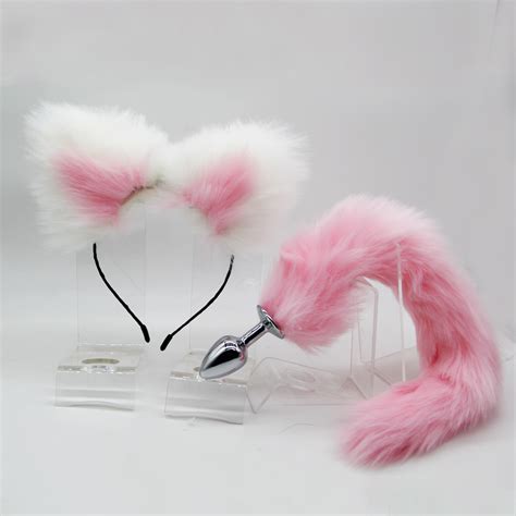 Erotic Cosplay Accessories Set Fox Tails Metal Anal Plug With Cute Ears Headbands Anus Prostate