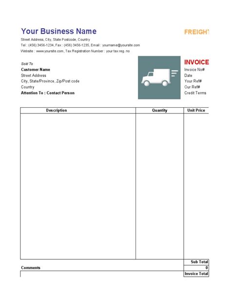 Freight Invoice Template Pdf