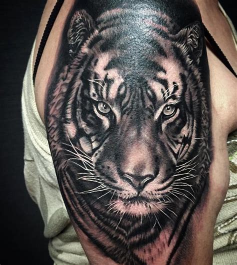 Black and white sm, traditional cactus flower tattoo on forearm. Grey Ink Realistic Tiger Tattoo On Half Sleeve
