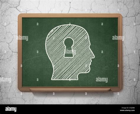 Advertising Concept Head With Keyhole On Chalkboard Background Stock