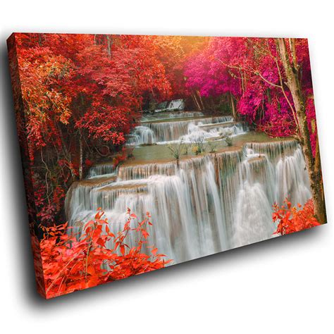 Sc836 Autumn Forest Waterfall Water Scenic Wall Art Picture Large