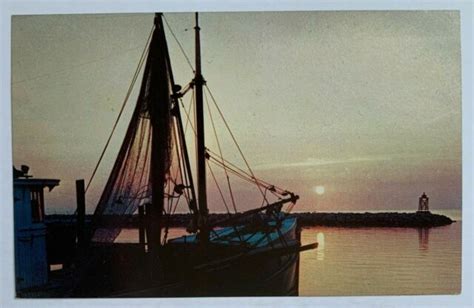 Nj Postcard Cape May Nj Fishing Boat Leaving Cold Spring Inlet Sunset
