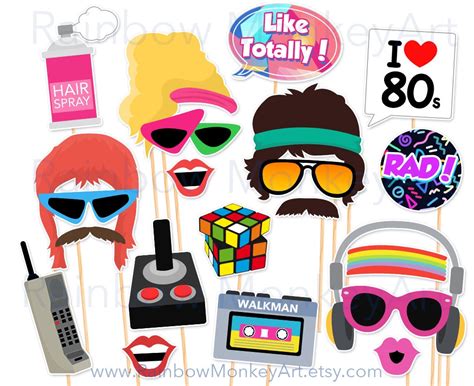 printable 80s photo booth props 80 s style photobooth etsy uk