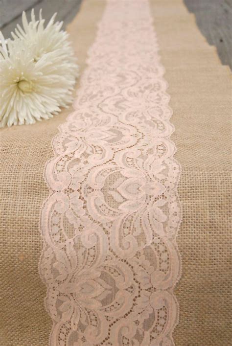 Burlap And Lace Table Runner Peachy Blush Lace 12x108 Romantic