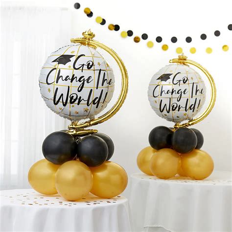 Air Filled Go Change The World Black And Gold Balloon Centerpiece Kit