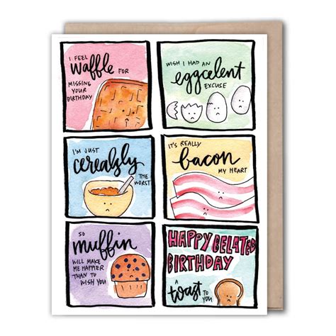 Pun Breakfast Belated Birthday Funny Joke Card Foodie Birthday Cards
