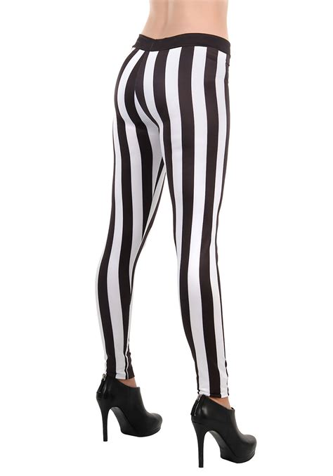 black and white striped leggings for women