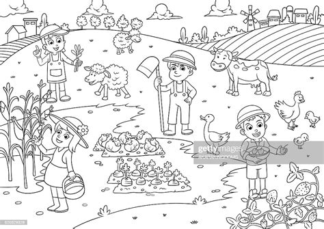Child And Pet In The Farm Cartoon For Coloring High Res