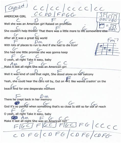 American Girl (Tom Petty) Guitar Chord Chart - Capo 2nd Fret # ...