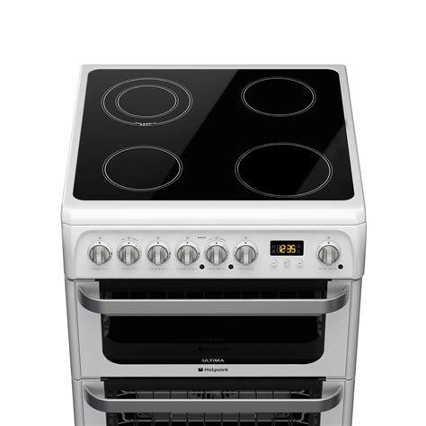 refurbished hotpoint ultima hue61ps 60cm double oven electric cooker with ceramic hob white a2