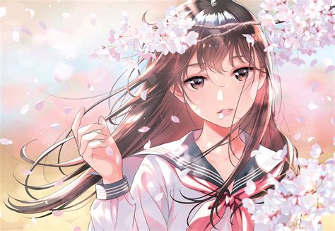 Flowers Anime Girls School Uniform Lalazyt Letter Yuri Petals