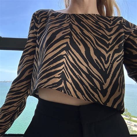 Zara Tiger Print Long Sleeve Top With Gold Chain Depop