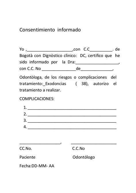 Plantilla De Consentimiento Informado